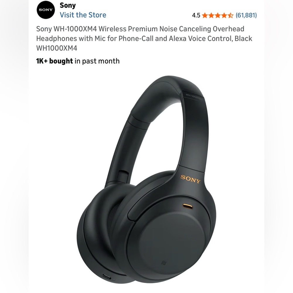 Sony WH-1000XM4 Wireless Premium Noise Canceling Overhead Headphones with Mic